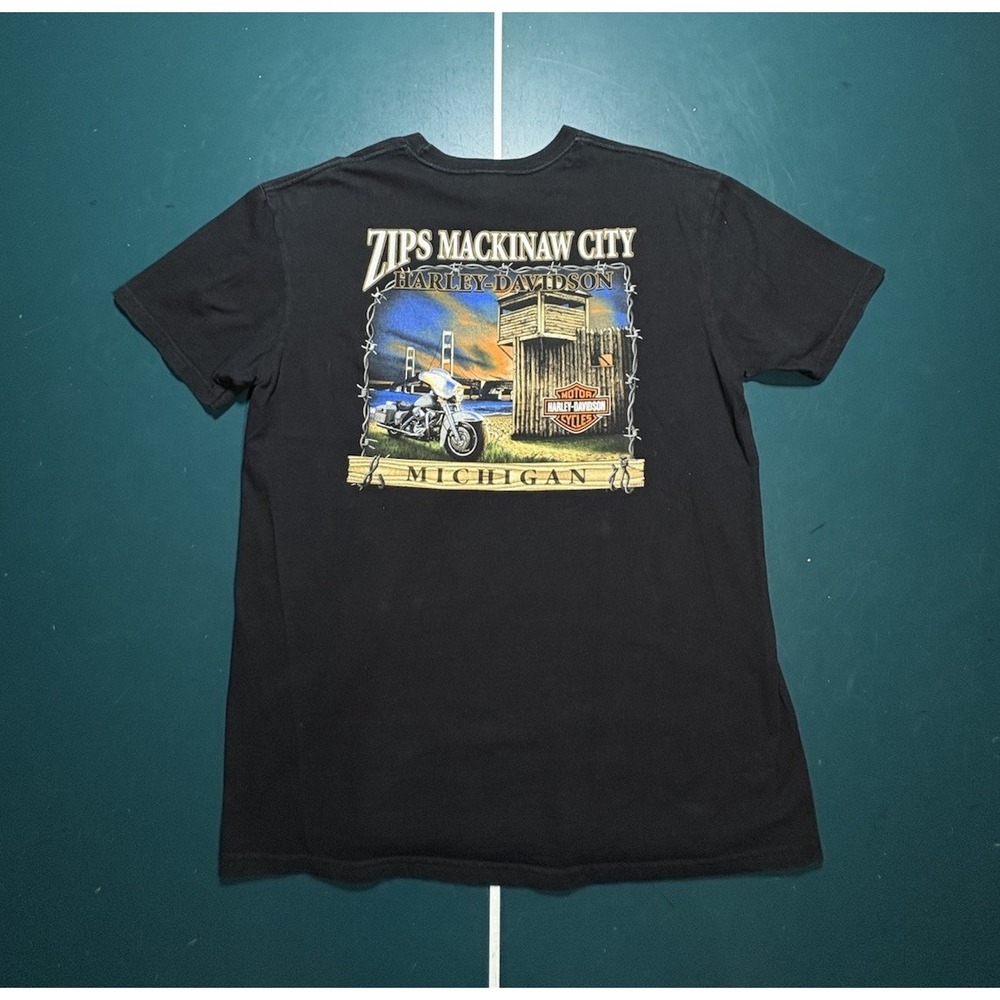 Harley Davidson Mackinaw City‎ Michigan T Shirt XL Zips 45th Parallel Bridge Y2K